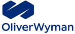Blue OliverWyman logo on black background with text in white